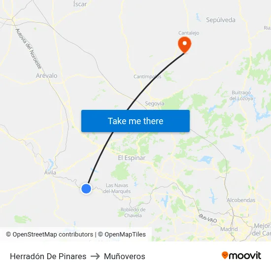 Herradón De Pinares to Muñoveros map