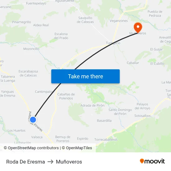 Roda De Eresma to Muñoveros map