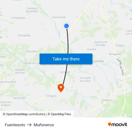 Fuentesoto to Muñoveros map