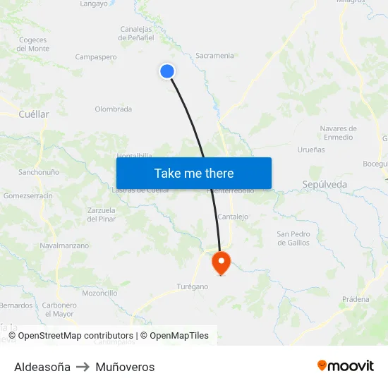 Aldeasoña to Muñoveros map