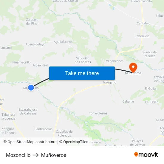 Mozoncillo to Muñoveros map