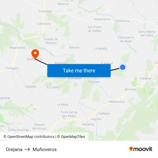 Orejana to Muñoveros map