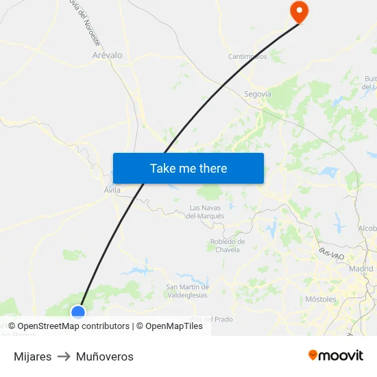 Mijares to Muñoveros map