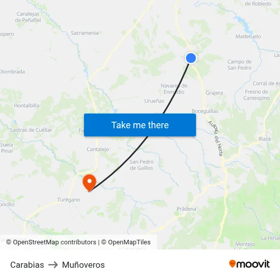 Carabias to Muñoveros map