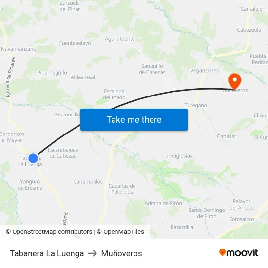 Tabanera La Luenga to Muñoveros map