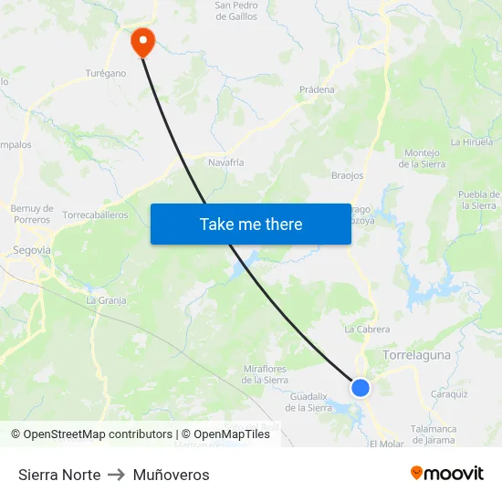 Sierra Norte to Muñoveros map