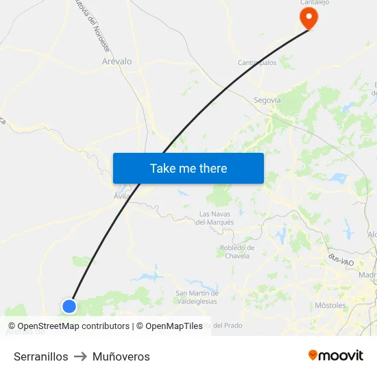 Serranillos to Muñoveros map