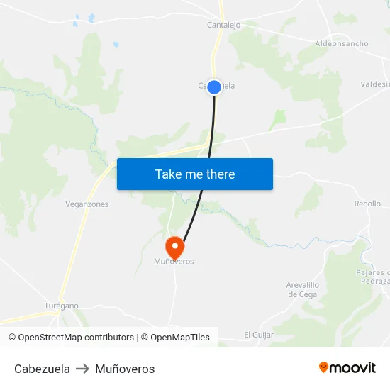 Cabezuela to Muñoveros map