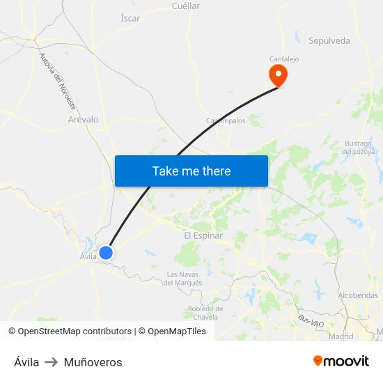 Ávila to Muñoveros map