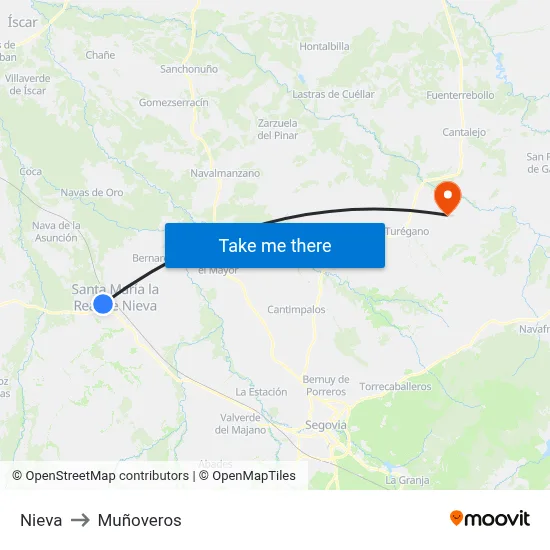 Nieva to Muñoveros map