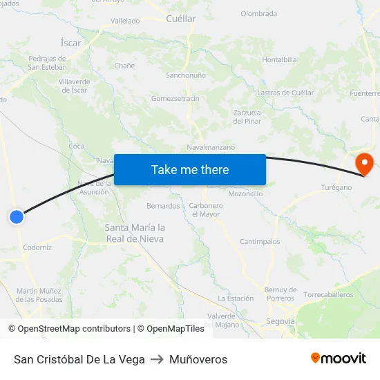 San Cristóbal De La Vega to Muñoveros map