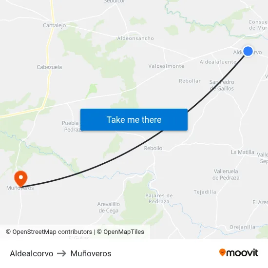 Aldealcorvo to Muñoveros map