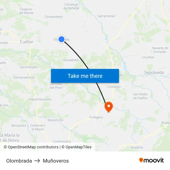 Olombrada to Muñoveros map