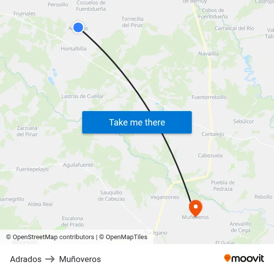 Adrados to Muñoveros map