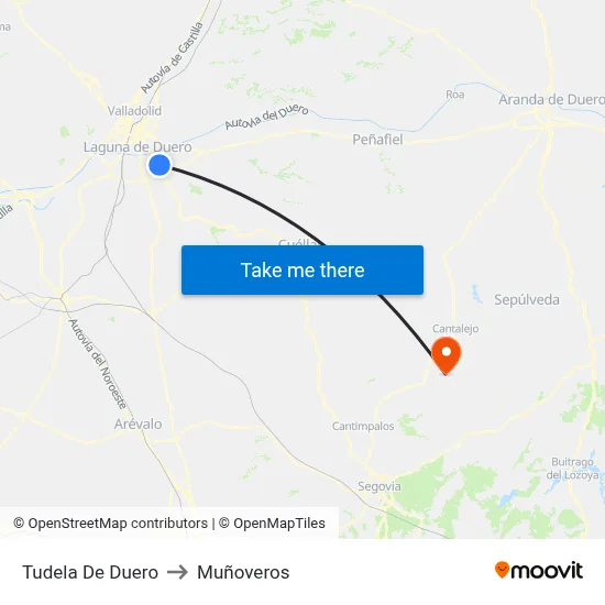 Tudela De Duero to Muñoveros map