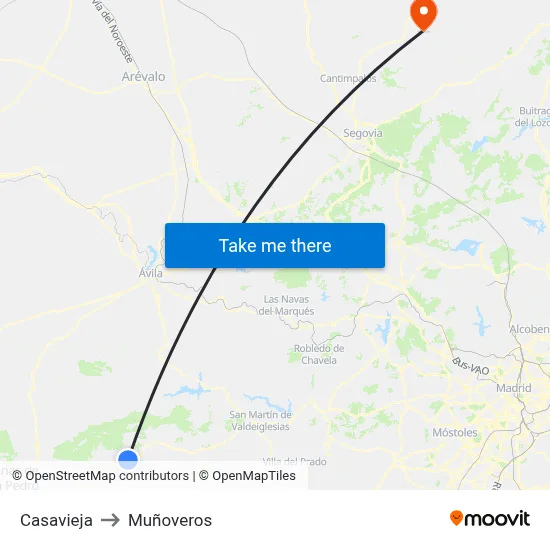 Casavieja to Muñoveros map