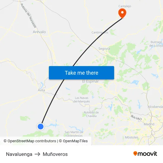 Navaluenga to Muñoveros map