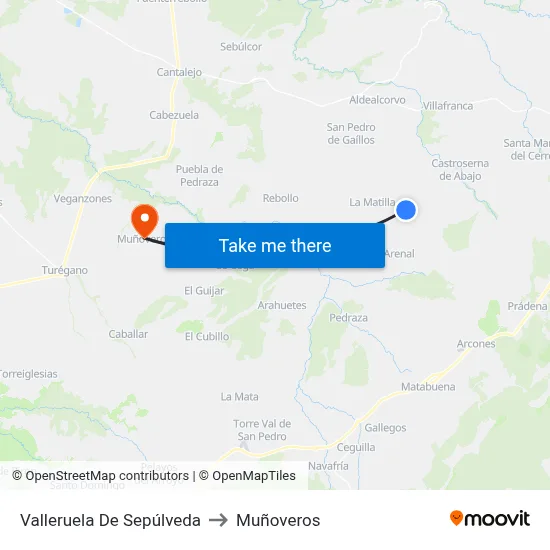 Valleruela De Sepúlveda to Muñoveros map