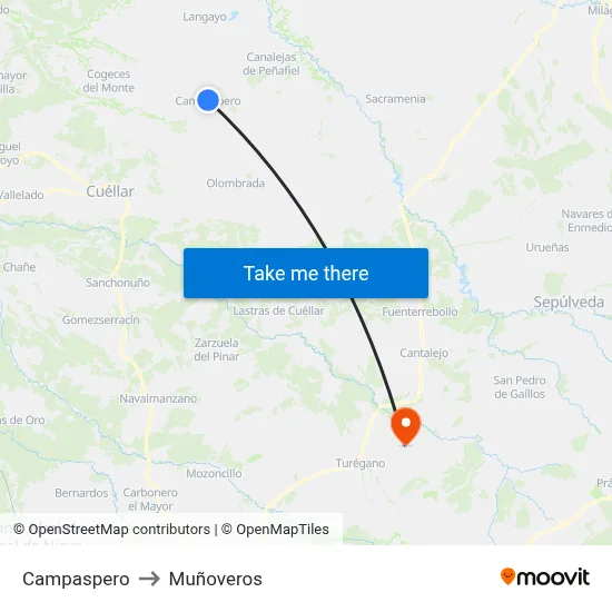 Campaspero to Muñoveros map