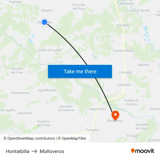 Hontalbilla to Muñoveros map