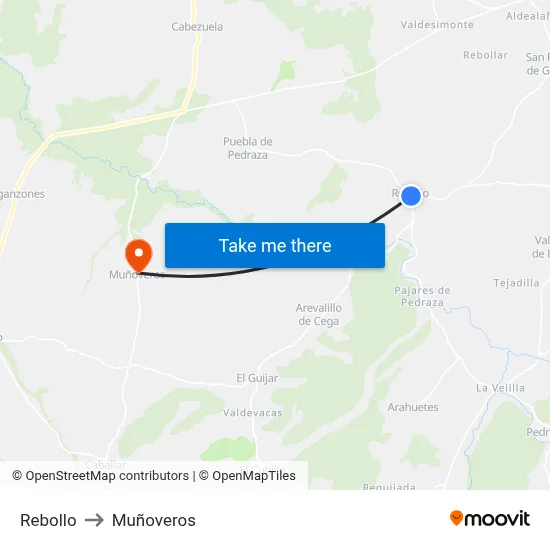 Rebollo to Muñoveros map
