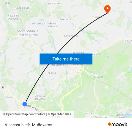 Villacastín to Muñoveros map