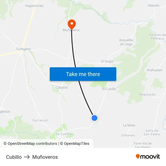 Cubillo to Muñoveros map