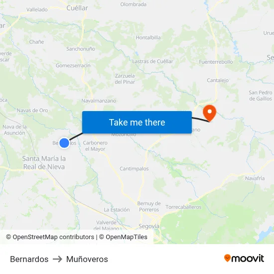 Bernardos to Muñoveros map