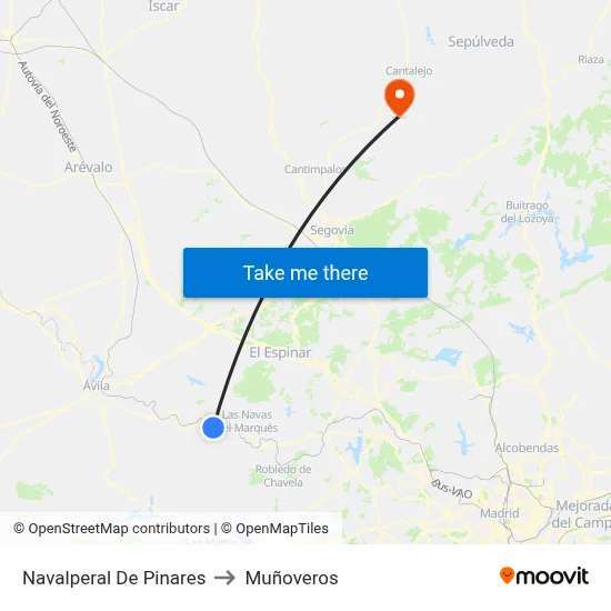 Navalperal De Pinares to Muñoveros map