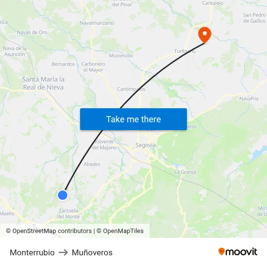 Monterrubio to Muñoveros map