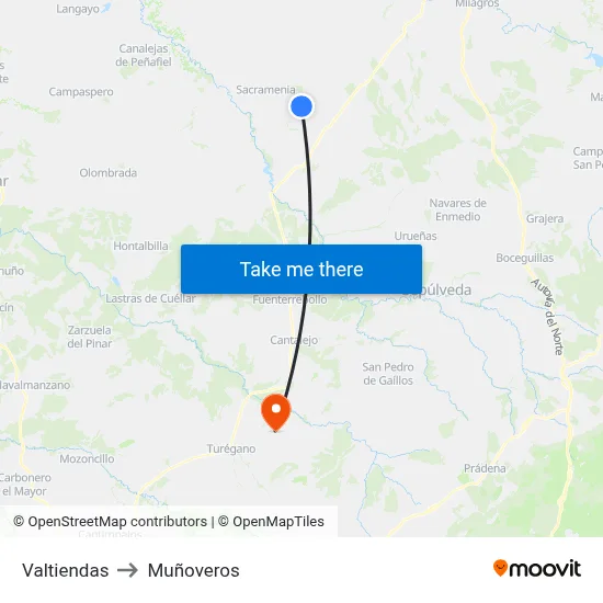 Valtiendas to Muñoveros map