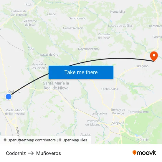 Codorniz to Muñoveros map