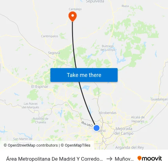 Área Metropolitana De Madrid Y Corredor Del Henares to Muñoveros map