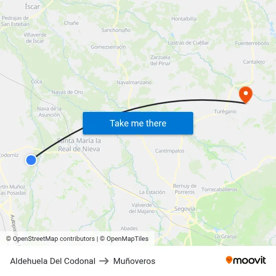 Aldehuela Del Codonal to Muñoveros map