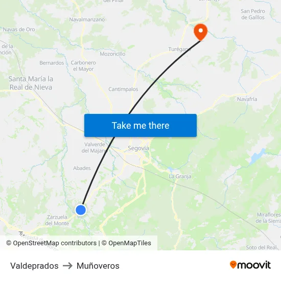 Valdeprados to Muñoveros map