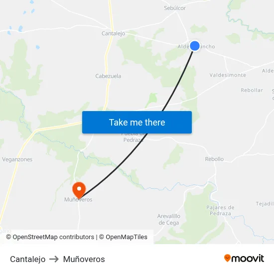 Cantalejo to Muñoveros map