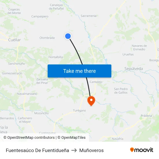 Fuentesaúco De Fuentidueña to Muñoveros map