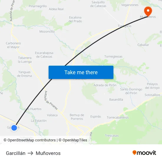 Garcillán to Muñoveros map