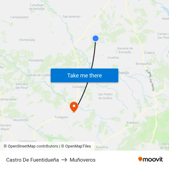 Castro De Fuentidueña to Muñoveros map