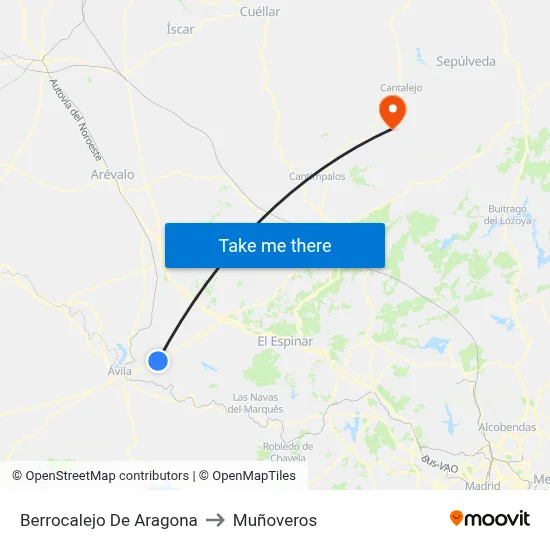 Berrocalejo De Aragona to Muñoveros map