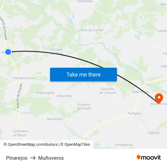 Pinarejos to Muñoveros map