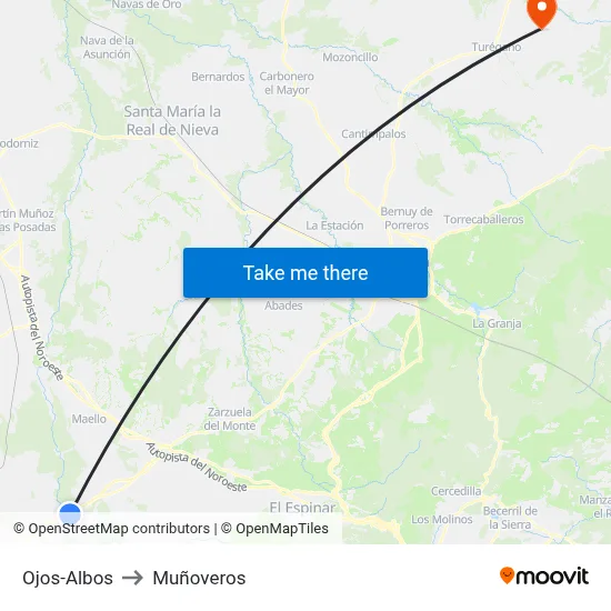 Ojos-Albos to Muñoveros map