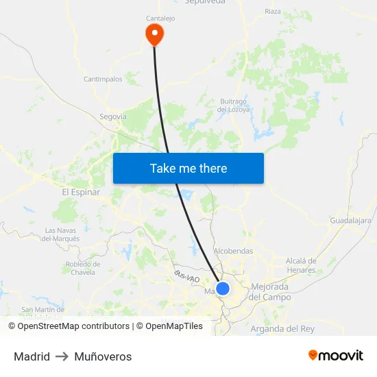 Madrid to Muñoveros map