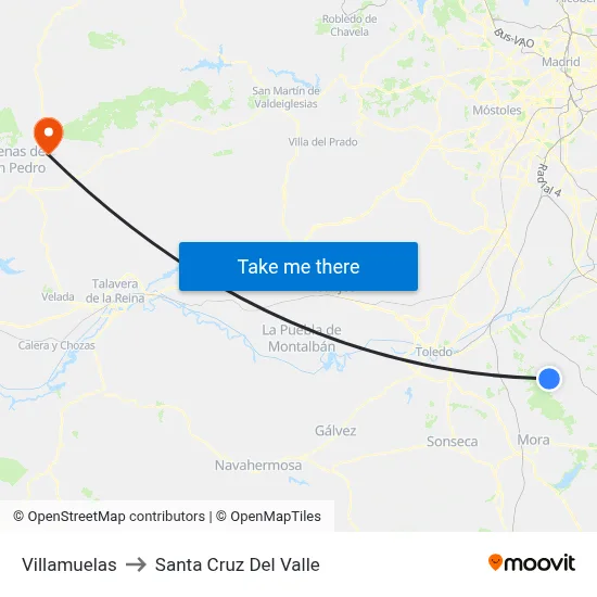 Villamuelas to Santa Cruz Del Valle map