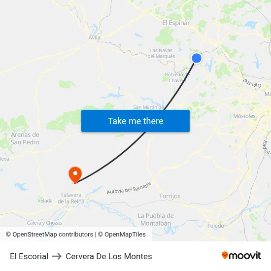 El Escorial to Cervera De Los Montes map