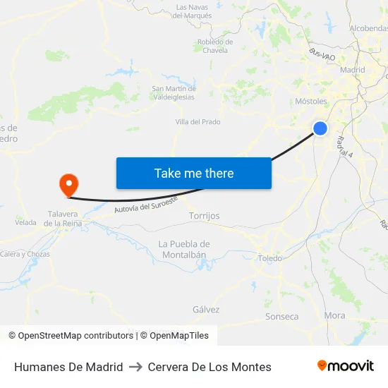 Humanes De Madrid to Cervera De Los Montes map