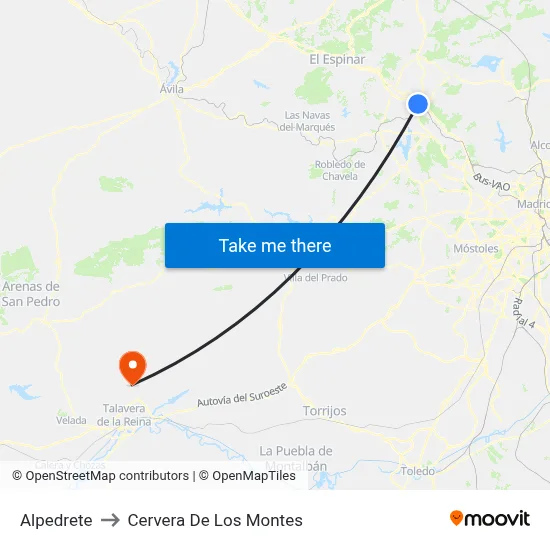 Alpedrete to Cervera De Los Montes map