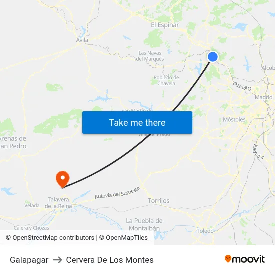 Galapagar to Cervera De Los Montes map