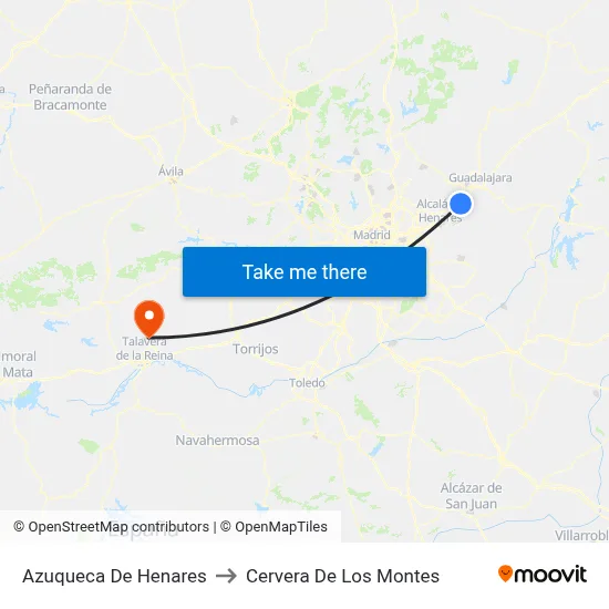 Azuqueca De Henares to Cervera De Los Montes map