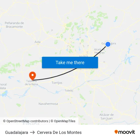 Guadalajara to Cervera De Los Montes map